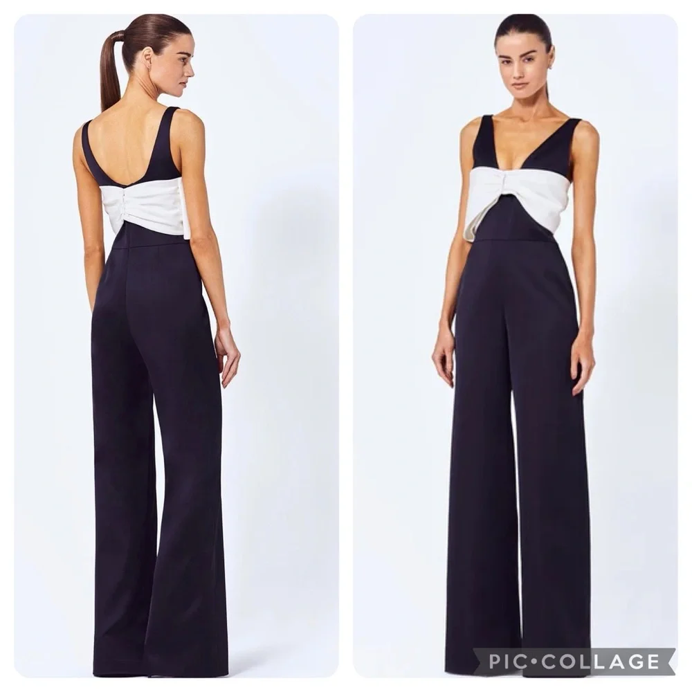 Alexis Marinna Black White Wide Leg Sleeveless V-Neck Cocktail Jumpsuit - Picture 1 of 9